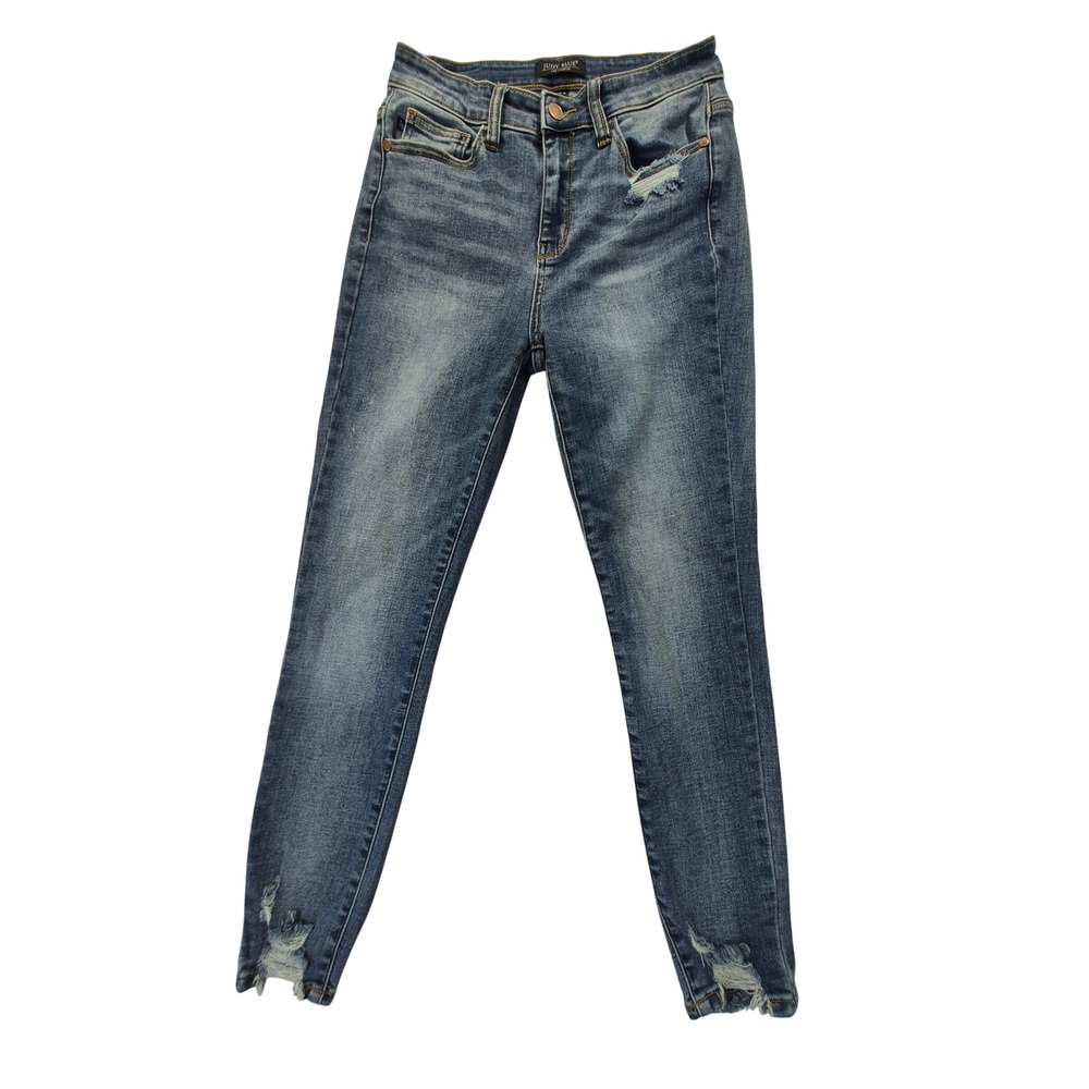 Judy Blue Skinny Jeans Womens 7/28 Blue Distressed Raw Hem JB82157MD